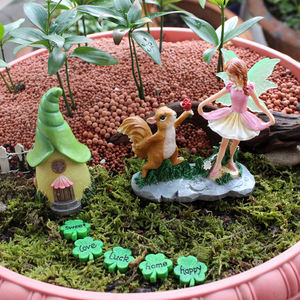 Kit de accesorios de jardín de hadas niña con trébol de ardilla figuritas en miniatura de resina DIY jardín casa de muñecas decoración de paisaje - Product Image 4