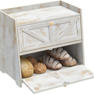 Caja de pan de bambú de doble capa, color blanco antiguo, contenedor de almacenamiento de escritorio para alimentos y artículos diversos - Product Image 4