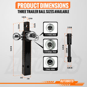 Support à billes AUTOBOTS avec goupille d'<span class=keywords><strong>attelage</strong></span> boules chromées pour récepteur d'<span class=keywords><strong>attelage</strong></span> de remorque à tige creuse de 2 pouces Tri Ball - Product Image 3