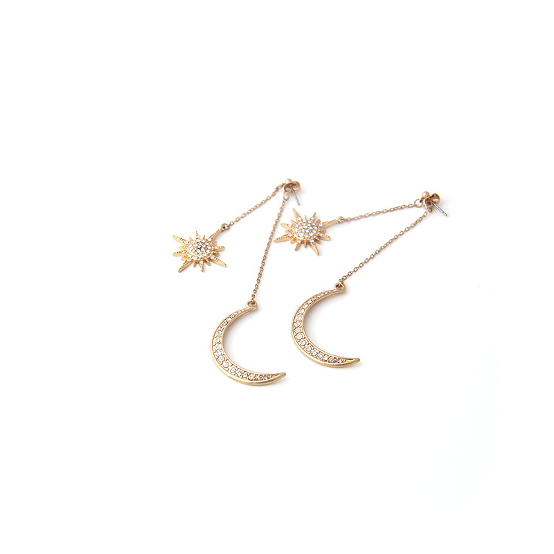 V & R de paveston usado chapados en oro espalda pendiente Luna estrellas pendientes de cristal