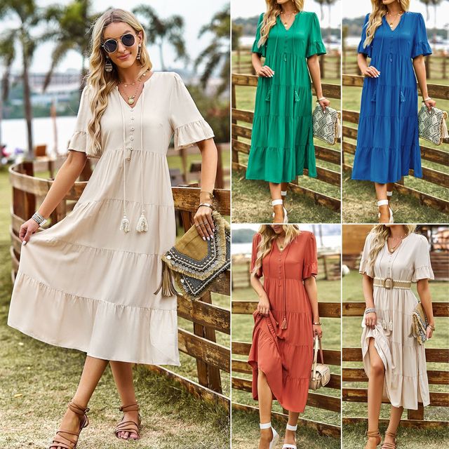 Women Plus Size Dress Boho Summer 2026 Causal Dress for Ladies Loose Fitting Women's Dresses