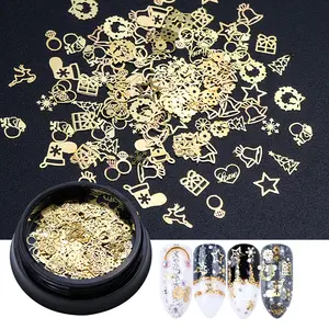 Neue 120pc/Flasche Gold Metalls ch eiben Nagel Pailletten Dekoration Weihnachts baum Schneeflocke Nail Art Flakes Maniküre Stud Sticker Decors