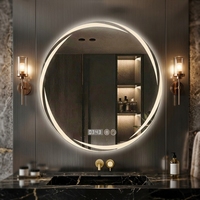 Miroir intelligent à LED de style français, rond, éclairé, pour salle de bain, miroir mural, miroir de maquillage, lumineux, pour hôtel, maison d'hôtes