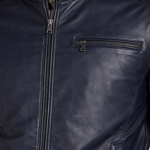 Veste en cuir pour <span class=keywords><strong>homme</strong></span> - <span class=keywords><strong>Bleu</strong></span> marine, col montant classique, style motard, coupe ajustée, streetwear décontracté - Logo personnalisé - Product Image 5