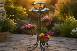 <span class=keywords><strong>Support</strong></span> à plantes en métal vert antique à 3 niveaux avec doublure en fibre de coco, <span class=keywords><strong>jardinière</strong></span> verticale décorative en forme de feuille pour la décoration de <span class=keywords><strong>balcon</strong></span> et de patio - Product Image 6