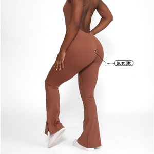 Nuevo Mono de Yoga de Cintura Alta con Bordado, Sin Espalda, Elástico, para Fitness, con Efecto Scrunch Butt, Ajustable, de Una Pieza y Acampanado - Product Image 6