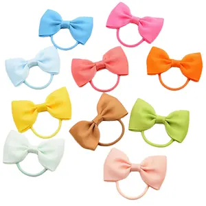 Atacado Cor Sólida Grosgrain Ribbon Bow Crianças Arcos com Elástico Cabelo Pequeno Arcos