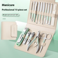 Kit de Manucure de Luxe 15 Pièces de Haute Qualité, Personnalisable avec Logo, Trousse Portable en Acier Carbone pour Soins des Ongles, Coffret Professionnel pour Bébé