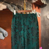 Pantalon Xiangyun en soie vert de style chinois pour femme, coupe large, taille élastique, effet amincissant et éclaircissant, nouveau modèle 5939