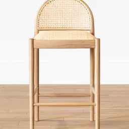 Tabouret <span class=keywords><strong>de</strong></span> comptoir HLM110 <span class=keywords><strong>de</strong></span> style côtier classique nordique avec dossier arqué, texture <span class=keywords><strong>de</strong></span> canne naturelle, bois massif, siège en rotin tressé, chaise <span class=keywords><strong>de</strong></span> bar - Product Image 5