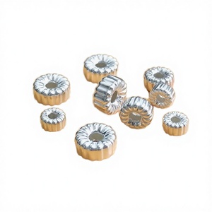 Tapas de cuentas corrugadas talladas de plata de ley 925 vintage DIY antideslustre para la fabricación de joyas - Product Image 4