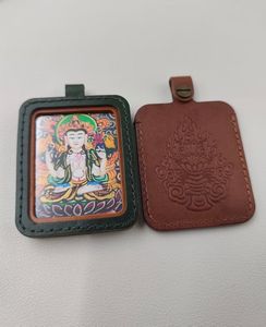 Pendentif Thangka en cuir peint à la main, style tibétain Zakilam Huang Cai Wu Ye, en laiton, bijoux pour enfants, Wen Chuang Pharmacist - Product Image 1