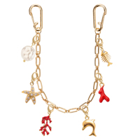 Accessoire de sac à main DIY avec barre de breloques interchangeable, motif squelette de poisson corail rouge et chaîne à maillons dorés, thème marin tropical