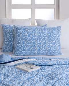Indian Hand Block Print Blue Cotton <b>Quilt</b> Floral Bedspread Queen Comforter Reversible Lightweight Blanket - Product Image 6