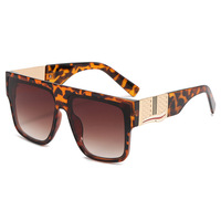 Lunettes de soleil de luxe à dessus plat en métal, branches personnalisées, grand cadre carré, Logo personnalisé, lunettes de soleil classiques pour femmes, PC, 2022