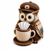 Porte-boîte à mouchoirs en forme de tasse à café Wise Owl de JIAYI, décoration vintage en patchwork matelassé, distributeur de mouchoirs mignon pour la maison et les cadeaux