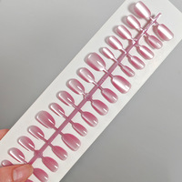 30 faux ongles à presser, couleur unie, effet œil de chat français, taille moyenne, rouge nude, fournisseur