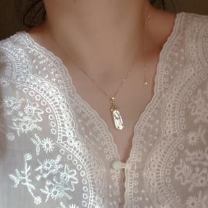 Natural Baroque Irregular Shaped Pearl <b>Necklace</b> Pleated Leather Collarbone Chain with Strong Light <b>Long</b> Pendant - Product Image 1