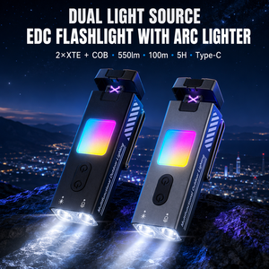 High Lumens Dual Source EDC Hat clip lamp RGB Electric Arc Lighter <b>LED</b> Torch for Outdoor Camping Hiking Survival <b>LED</b> Flashlight - Product Image 2