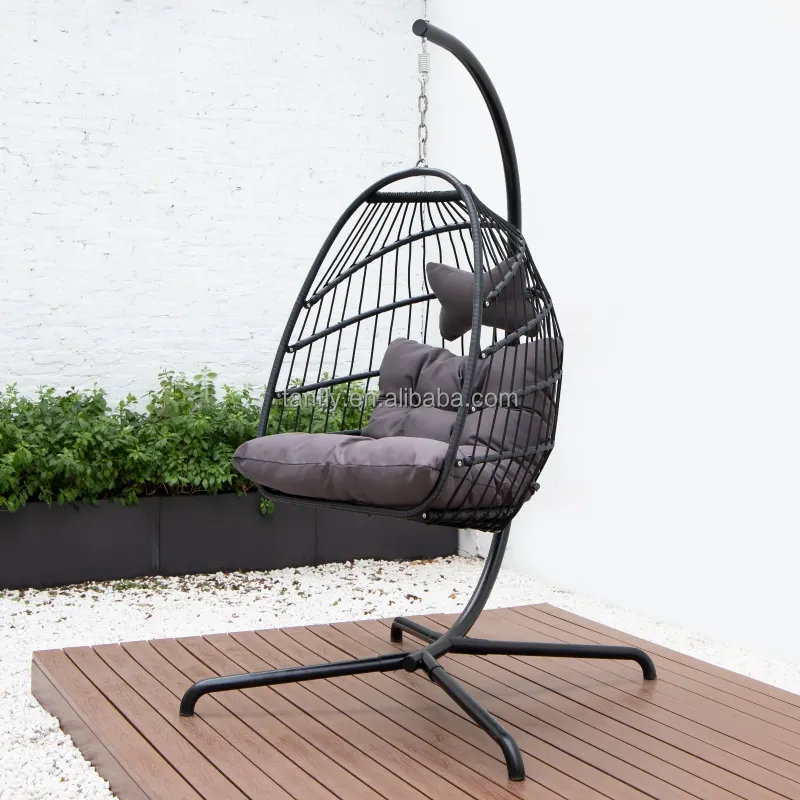 Outdoor Einzels itz Gartenmöbel Rattan Hängende Ei Stuhl Patio Schaukel mit Ständer