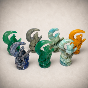 Statua di Lupo che Urla su <span class=keywords><strong>Luna</strong></span> Crescente in Pietra Preziosa Naturale Intagliata a Mano, Ornamento in Cristallo per Arredamento Casa - Product Image 2