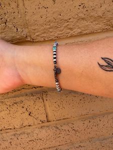 Bracelet en perles de turquoise et argent sterling fait main, 4-5 mm, 7,5 pouces - Product Image 2