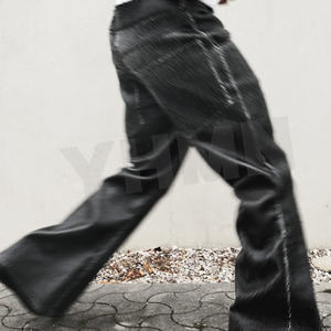 <span class=keywords><strong>Pantaloni</strong></span> in Pelle Sintetica Nera a Vita Alta, Stile Baggy Oversize, Streetwear, Gamba Svasata, per <span class=keywords><strong>Uomo</strong></span> - Product Image 2