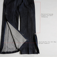 Jean pour homme adaptatif avec fermetures éclair latérales de la taille à la cheville, pantalon en denim noir délavé, cinq poches, avec ceinture extensible et braguette