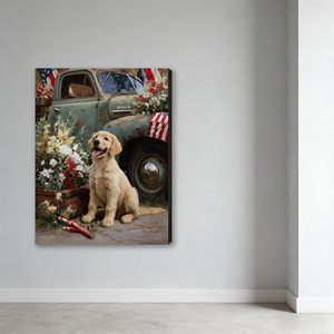 <span class=keywords><strong>ภาพ</strong></span><span class=keywords><strong>วาด</strong></span>บนผื<span class=keywords><strong>น</strong></span>ผ้าใบติดกรอบลายธงชาติอเมริกา รูปสุนัขและดอกไม้ สำหรับตกแต่งบ้านสไตล์ฟาร์มเฮาส์ - Product Image 5