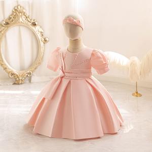 فستان كنيسة من الساتان بالجملة مع إكسسوار للشعر للفتيات الصغيرات، فستان حفلات للأميرات الصغيرات <span class=keywords><strong>M</strong></span> Y - Product Image 6