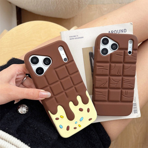 Cute Chocolate 3D Silicone Mobile Phone <b>case</b> for iPhone 17 16 15 14 13 Pro Max Ice Cream Rubber Cookie ins soft back Cover new - Product Image 4
