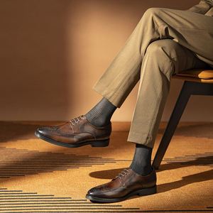 A.N.M.bullock Top Luxury Designer Spring Men Genuine Leather <b>Pointed</b> Lace-Up Formal Dress Shoes Patchwork <b>Light</b> Weight Anti-Slip - Product Image 1