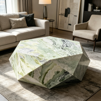 Table basse en marbre de forme géométrique unique, de couleur vert clair naturel, de luxe personnalisée, meubles en travertin pour la décoration du salon