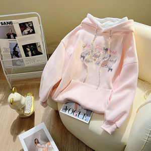 Sweat à capuche en jersey <span class=keywords><strong>de</strong></span> haute qualité avec lettres brodées pour femmes Automne/Hiver <span class=keywords><strong>Veste</strong></span> décontractée écologique - Product Image 4