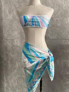 <span class=keywords><strong>Maillot</strong></span> <span class=keywords><strong>de</strong></span> <span class=keywords><strong>bain</strong></span> 3 pièces rayé Patchwork pour femme licou débardeur sans bretelles hauts + slips + nœud froncé fendu <span class=keywords><strong>bas</strong></span> plage Bikini costume - Product Image 4