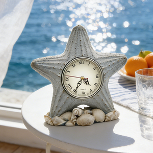Reloj de Mesa de Resina con Forma de Estrella de Mar, Decoración Náutica Costera con Conchas, Números <span class=keywords><strong>Romanos</strong></span>, Regalo para el Hogar u Oficina - Product Image 1