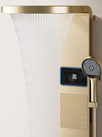 Panneau de douche numérique LED à poignée unique Fyeer, gris canon, thermostatique, avec jet de massage doux et pluie, surface brossée pour hôtels