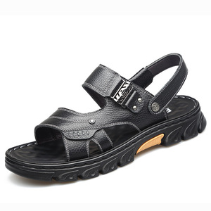 Sandales pour hommes en cuir de vachette première couche, à brides croisées, bout ouvert, semelle extérieure en caoutchouc antidérapante, chaussures décontractées d'été - Product Image 5