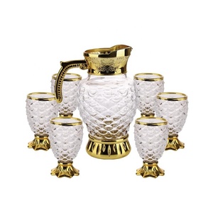 Bộ 7 Ly Nước Thủy Tinh Màu Sắc Khắc Và Phun Thiết Kế Lạ Mắt Có Nắp Bộ Ly Và Cốc Nước Gia Dụng Có Tay Cầm Bên Cạnh - Product Image 5