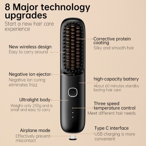 Lisseur de cheveux ionique électrique sans fil portable, peigne lisseur de cheveux avec revêtement en céramique MCH, lisseur de cheveux à batterie pour la maison et l'hôtel - Product Image 4