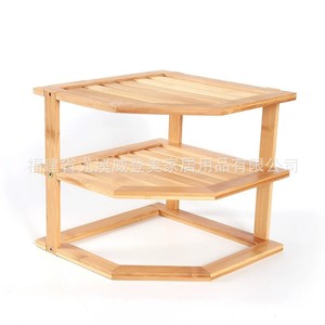 Étagère d'angle de cuisine en bambou, étagère à trois niveaux respirante et résistante à l'humidité, étagère de comptoir en bambou, vente en gros disponible. - Product Image 4