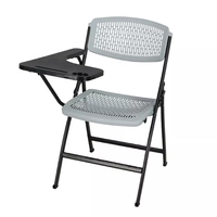 Chaise pliante robuste de qualité commerciale avec table d'écriture, porte-livre et cadre en plastique et fer pour usage scolaire ou de bureau