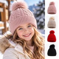 Bonnet tricoté vintage pour enfants, en acrylique, à pompon, avec revers côtelé, idéal pour le camping, l'école, les cadeaux, et le quotidien.