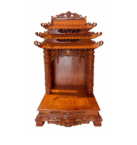 Altar de Madera Tradicional Tallado a Mano con Tres Techos para el Dios de la Riqueza Huong Wood – Altar del Dios de la Tierra - Product Image 1