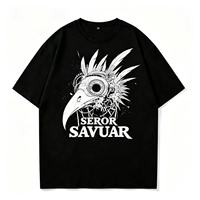 Herren Oversize Grafik-T-Shirt Hip-Hop Streetwear Mechanische Vogelmaske Feder Digitaldruck Baumwolle Kurzarm-Shirt