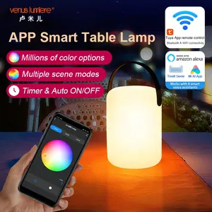 Aplicación de teléfono inteligente Wifi Bluetooth Control remoto por voz RGBW LED Interior Exterior portátil USB recargable inalámbrico lámpara de mesa inteligente