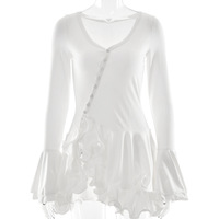 Nouvelle mini-jupe style pur et sensuel / Robe plissée sexy à col en V coupe ajustée en fibre de lait à manches courtes évasées pour l'été