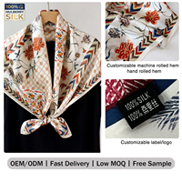 Foulard carré en soie de mûrier 6A, motif floral exotique, pour cadeau d'affaires, lot de cadeaux de fin d'année, faible MOQ, échantillonnage rapide en 7 jours