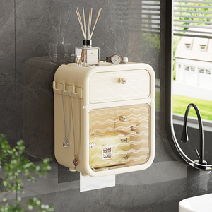 Wall Mounted Toilet <b>Paper</b> Holder Cream <b>Color</b> Rectangular Multipurpose <b>Tissue</b> Box Storage Organizer For Bathroom - Product Image 4