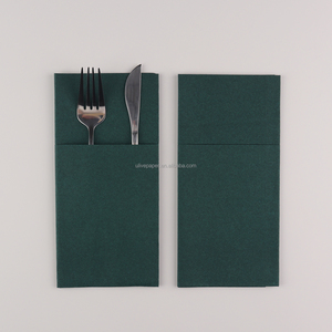 Pochette de couverts et <span class=keywords><strong>serviette</strong></span> de table <span class=keywords><strong>en</strong></span> <span class=keywords><strong>papier</strong></span> Airlaid vert, 1 pli, style coloré - Product Image 5